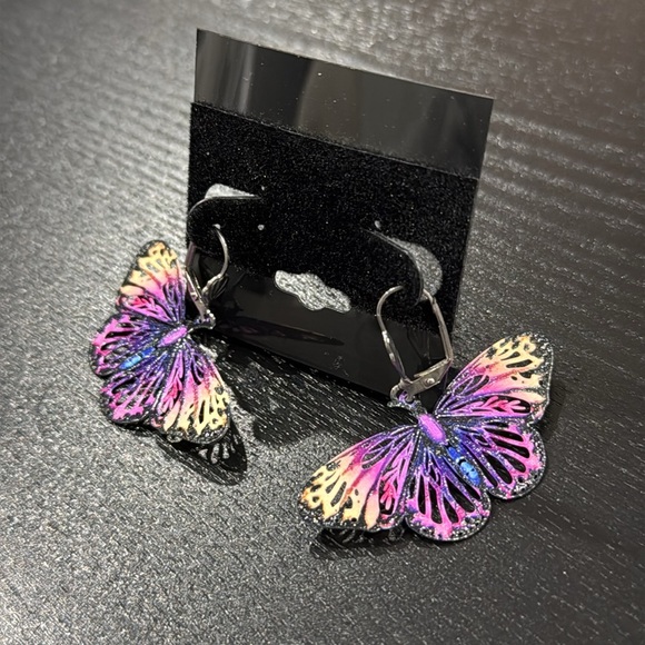 Butterfly Laser Cut Rainbow Butterly Earrings - Picture 7 of 9